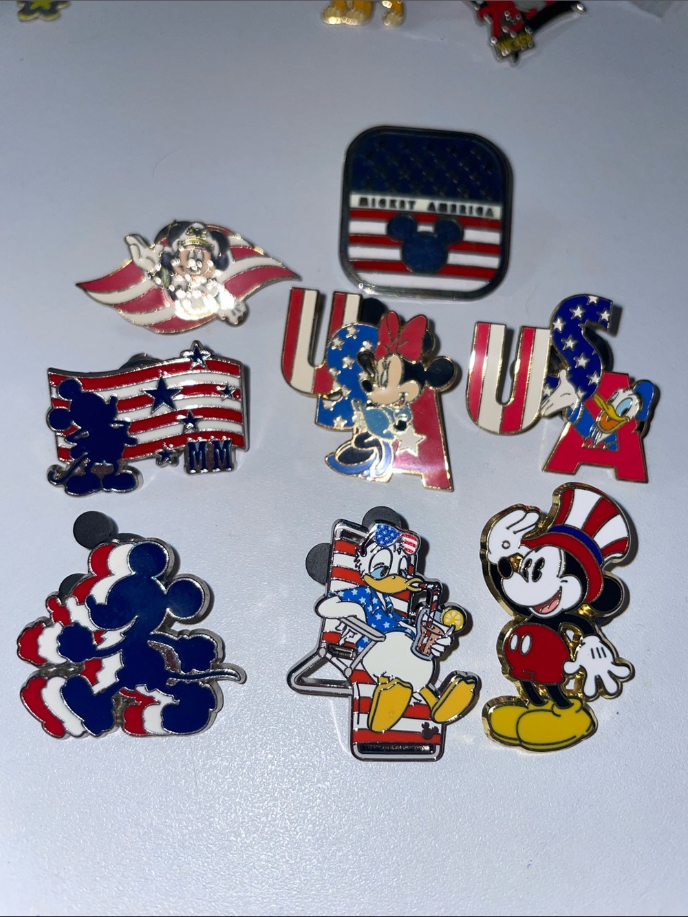 Disney Patriotic Mickey & Friends Enamel Pins - Red White Blue